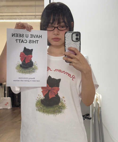 RIBBON CAT BASIC FIT T SHIRT WHITE