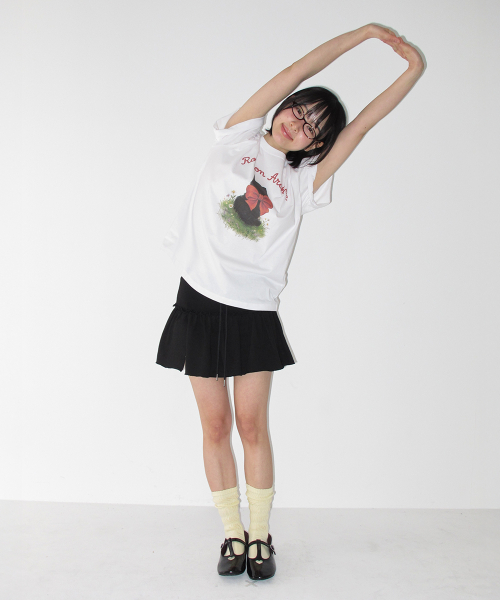 RIBBON CAT BASIC FIT T SHIRT WHITE