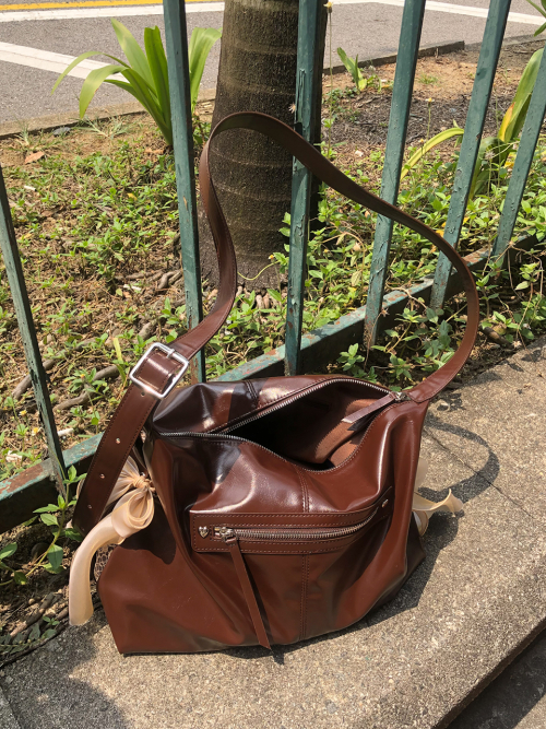 Pillow ribbon bag_chocolate brown