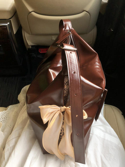 Pillow ribbon bag_chocolate brown