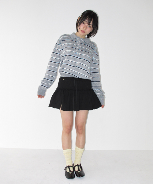 LOOSE FIT STRIPE COLLAR KNIT GREY