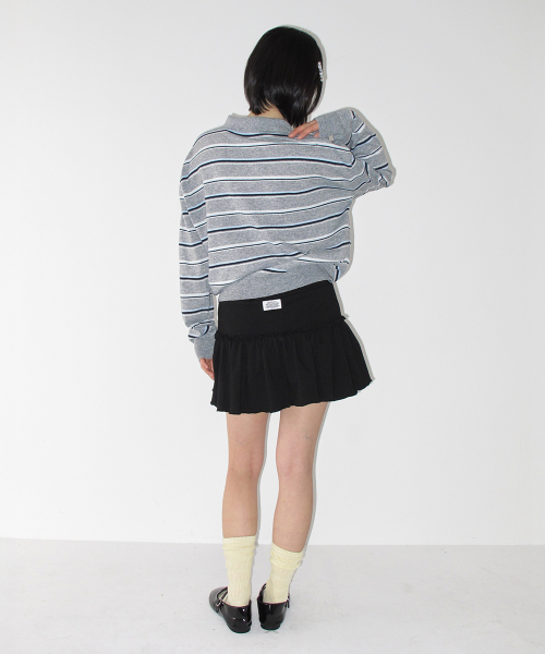 LOOSE FIT STRIPE COLLAR KNIT GREY