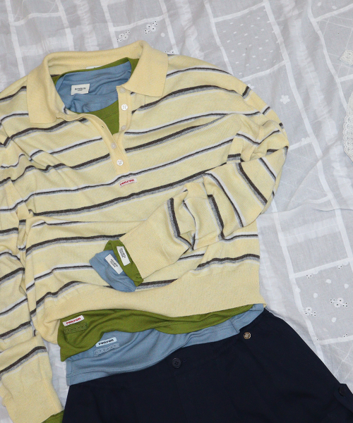 LOOSE FIT STRIPE COLLAR KNIT SOFT YELLOW