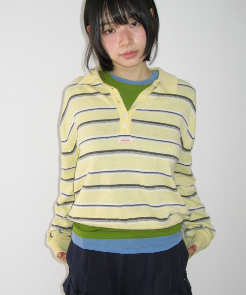LOOSE FIT STRIPE COLLAR KNIT SOFT YELLOW