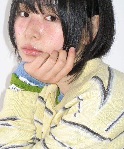 LOOSE FIT STRIPE COLLAR KNIT SOFT YELLOW