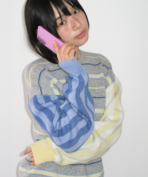 MULTI STRIPE OVERSIZED KNIT GREY