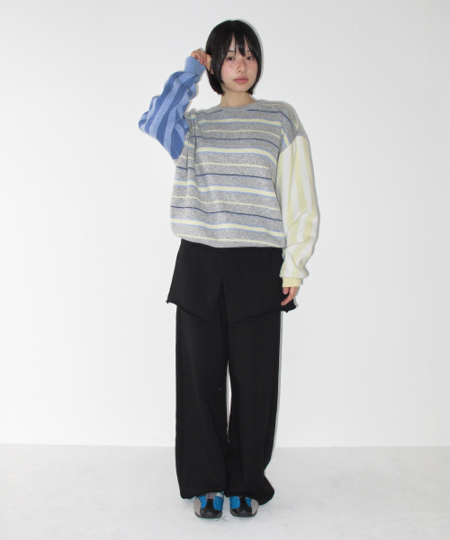 MULTI STRIPE OVERSIZED KNIT GREY