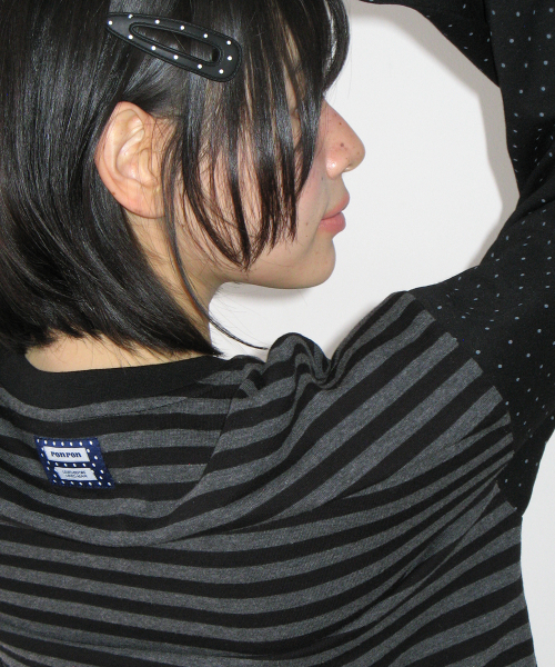 HEART DOT POCKET STRIPE LONG SLEEVE BLACK