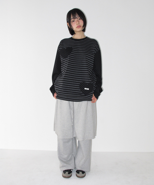 HEART DOT POCKET STRIPE LONG SLEEVE BLACK
