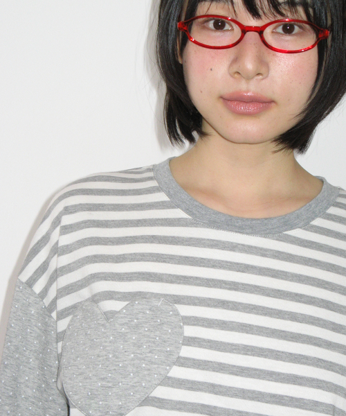 HEART DOT POCKET STRIPE LONG SLEEVE GREY