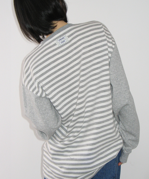 HEART DOT POCKET STRIPE LONG SLEEVE GREY