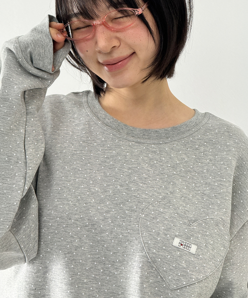 DOT HEART POCKET OVER FIT LONG SLEEVE GREY