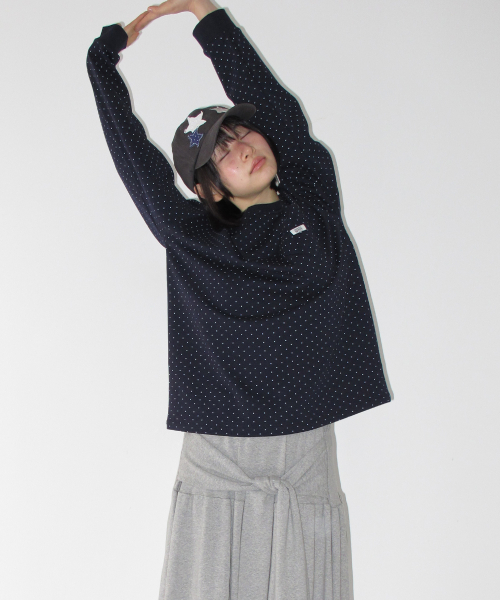 DOT HEART POCKET OVER FIT LONG SLEEVE NAVY