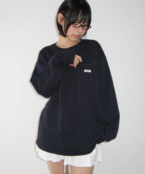DOT HEART POCKET OVER FIT LONG SLEEVE NAVY