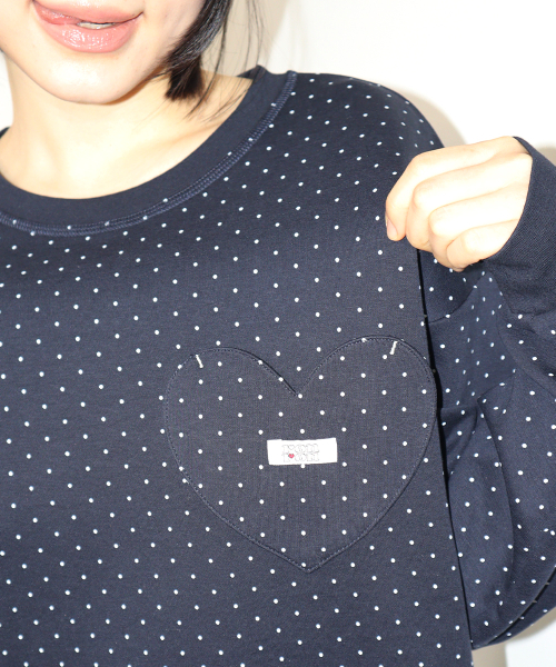 DOT HEART POCKET OVER FIT LONG SLEEVE NAVY