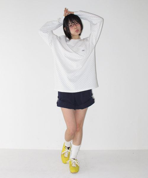 DOT HEART POCKET OVER FIT LONG SLEEVE WHITE
