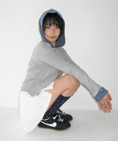 BUTTON CUFF HOODIE LONG SLEEVE GREY