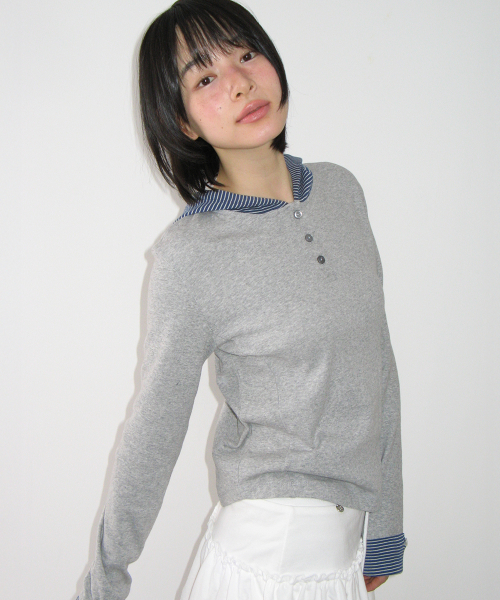 BUTTON CUFF HOODIE LONG SLEEVE GREY