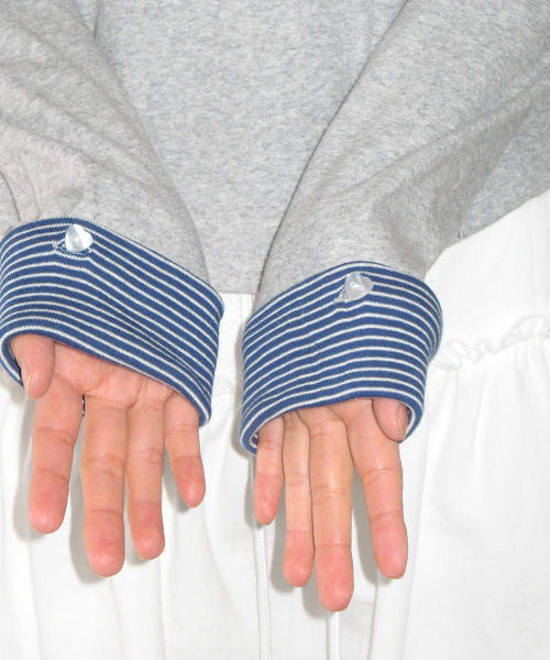BUTTON CUFF HOODIE LONG SLEEVE GREY
