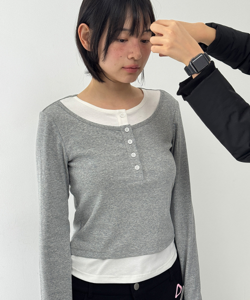 LAYERED HENRYNECK LONG SLEEVE GREY