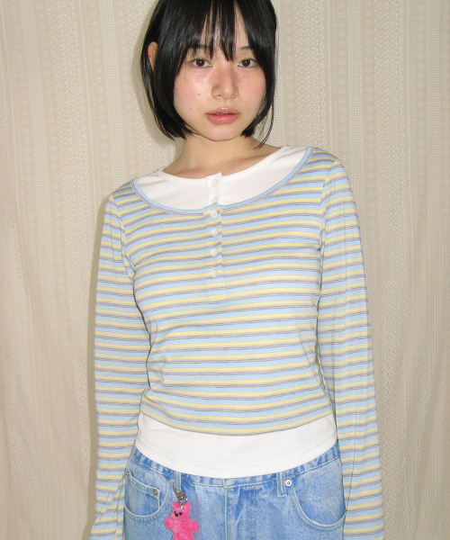 LAYERED HENRYNECK LONG SLEEVE BLUE STRIPE