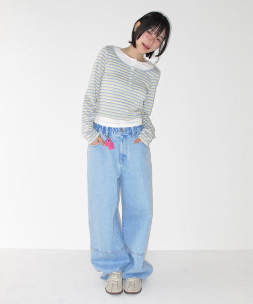 LAYERED HENRYNECK LONG SLEEVE BLUE STRIPE