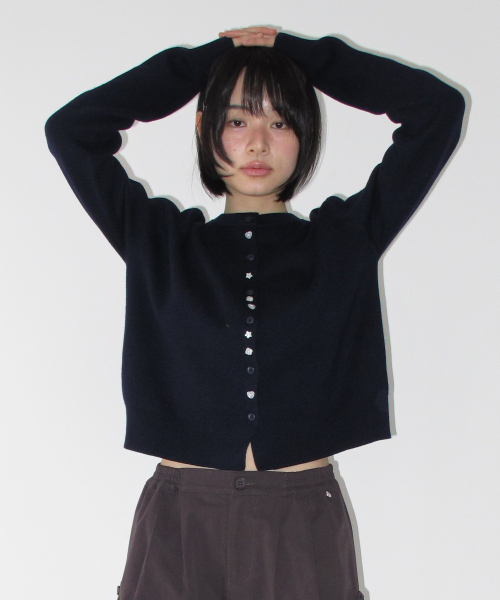 DECORATIVE BUTTON KNIT CARDIGAN NAVY