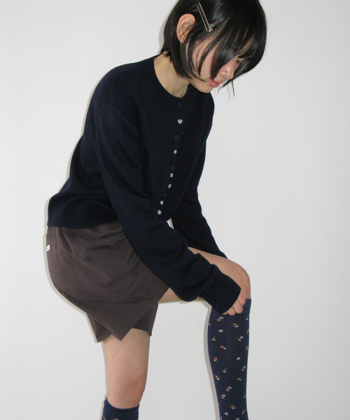 DECORATIVE BUTTON KNIT CARDIGAN NAVY