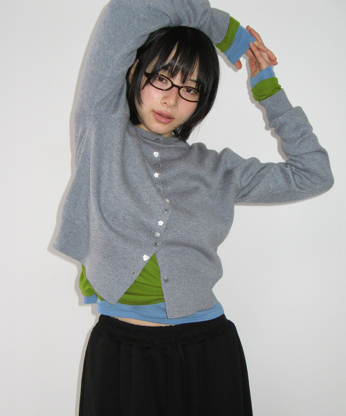 DECORATIVE BUTTON KNIT CARDIGAN GREY