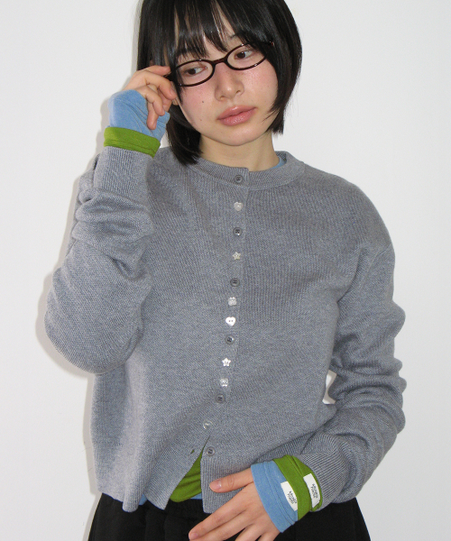 DECORATIVE BUTTON KNIT CARDIGAN GREY