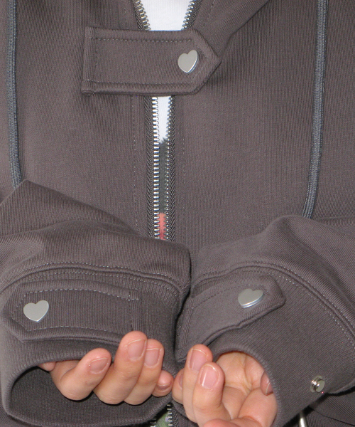 HEART SNAP HOODIE ZIP UP CHARCOAL