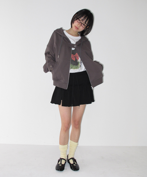 HEART SNAP HOODIE ZIP UP CHARCOAL