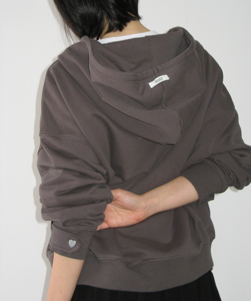 HEART SNAP HOODIE ZIP UP CHARCOAL