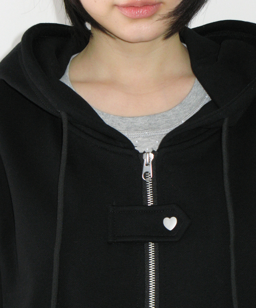 HEART SNAP HOODIE ZIP UP BLACK