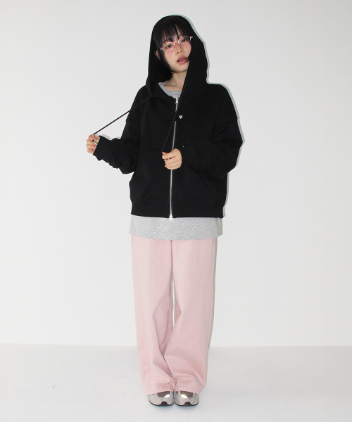 HEART SNAP HOODIE ZIP UP BLACK