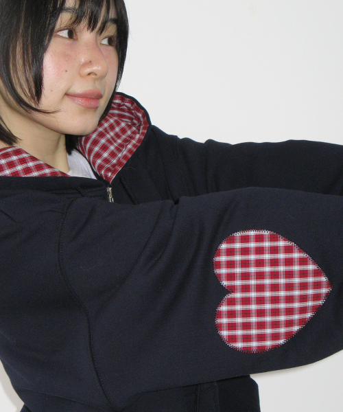 CHECK PATCH HOODIE ZIP UP NAVY