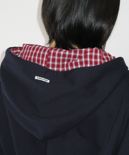 CHECK PATCH HOODIE ZIP UP NAVY