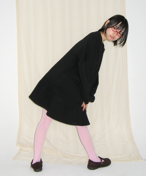 OVERSIZED RUFFLE HEM SWEAT DRESS BLACK