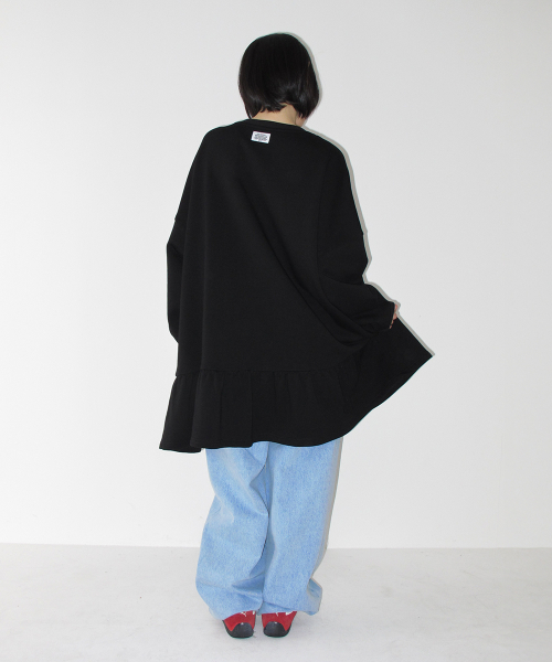 OVERSIZED RUFFLE HEM SWEAT DRESS BLACK
