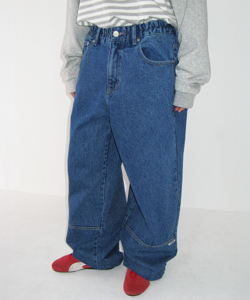 SEAM DETAIL BANDING DENIM PANTS MEDIUM BLUE