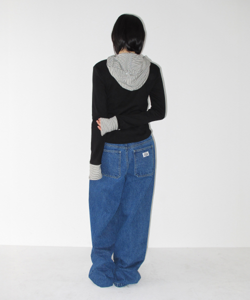 SEAM DETAIL BANDING DENIM PANTS MEDIUM BLUE