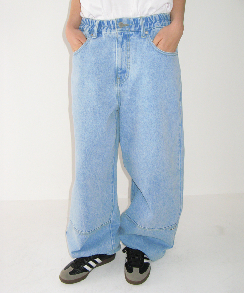 SEAM DETAIL BANDING DENIM PANTS LIGHT BLUE