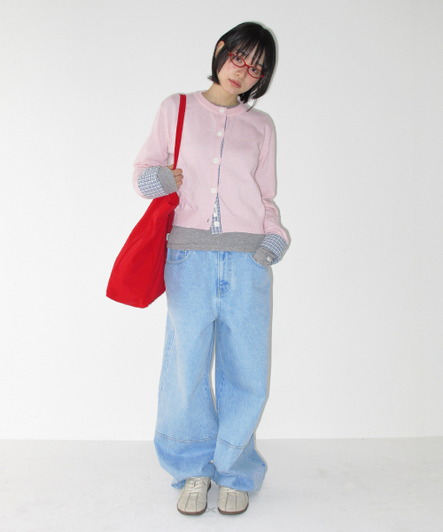 SEAM DETAIL BANDING DENIM PANTS LIGHT BLUE