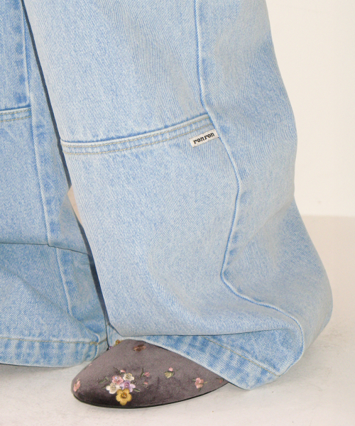 SEAM DETAIL BANDING DENIM PANTS LIGHT BLUE