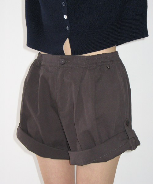 BUTTON ROLL UP SHORTS CHARCOAL
