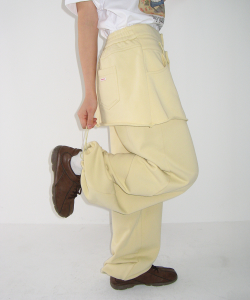 SKIRT LAYERED SWEAT PANTS SOFT YELLOW