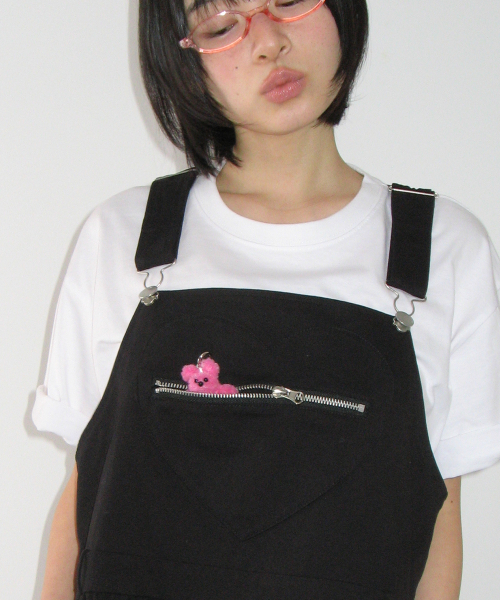 HEART ZIP POCKET OVERALL SKIRT BLACK