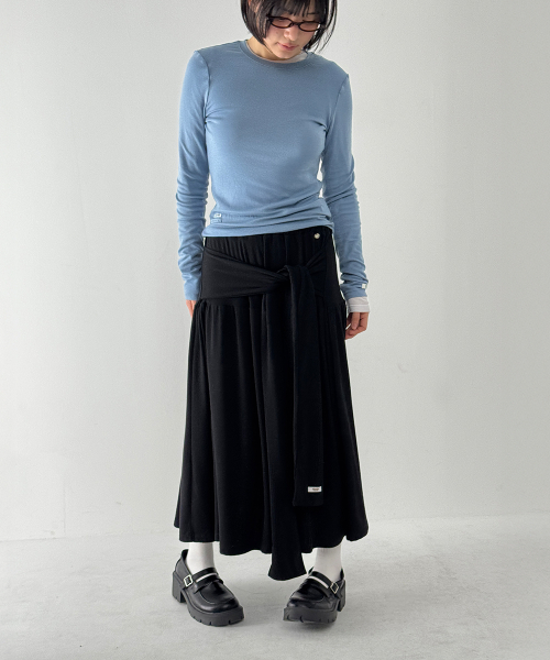 STRAP KNOT LONG SKIRT BLACK