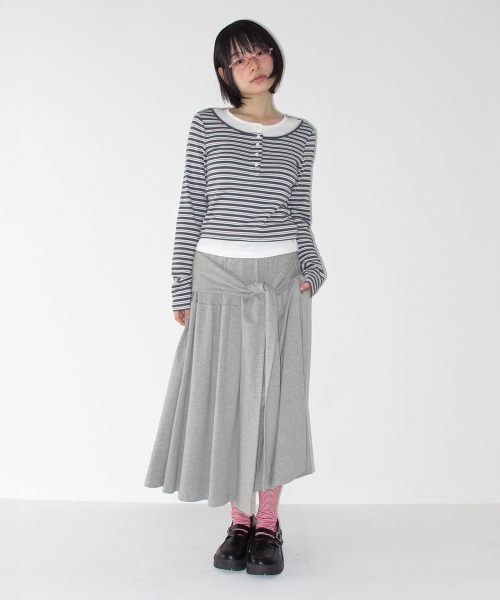 STRAP KNOT LONG SKIRT GREY