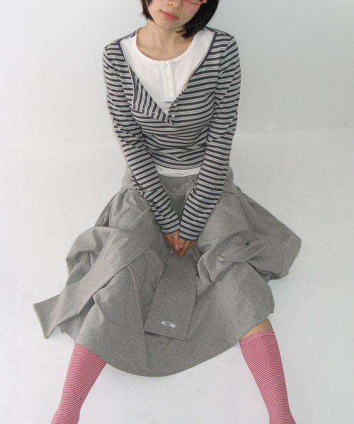 STRAP KNOT LONG SKIRT GREY
